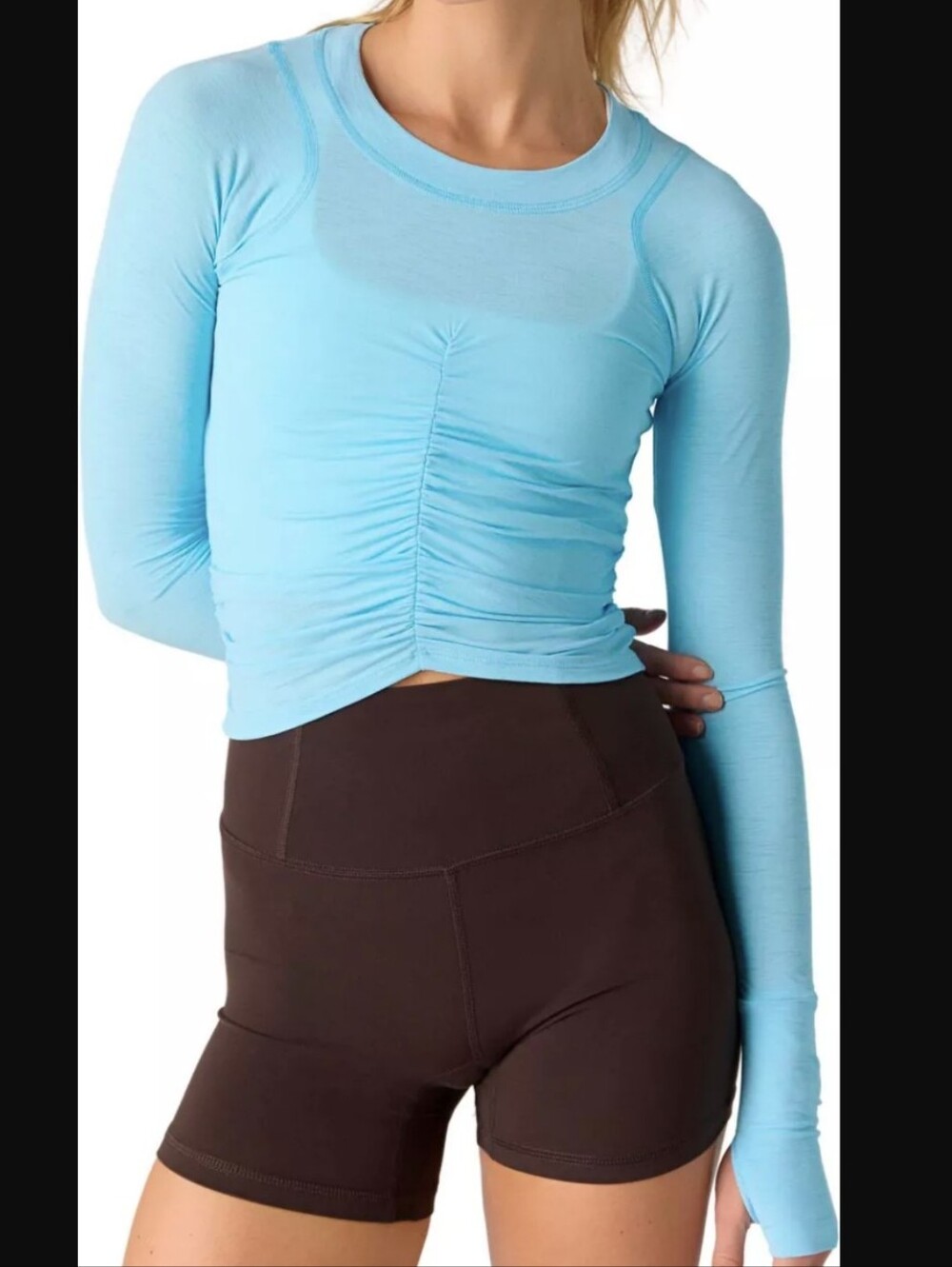 NWT Free People Light Blue Tempo Ruched Crop Top